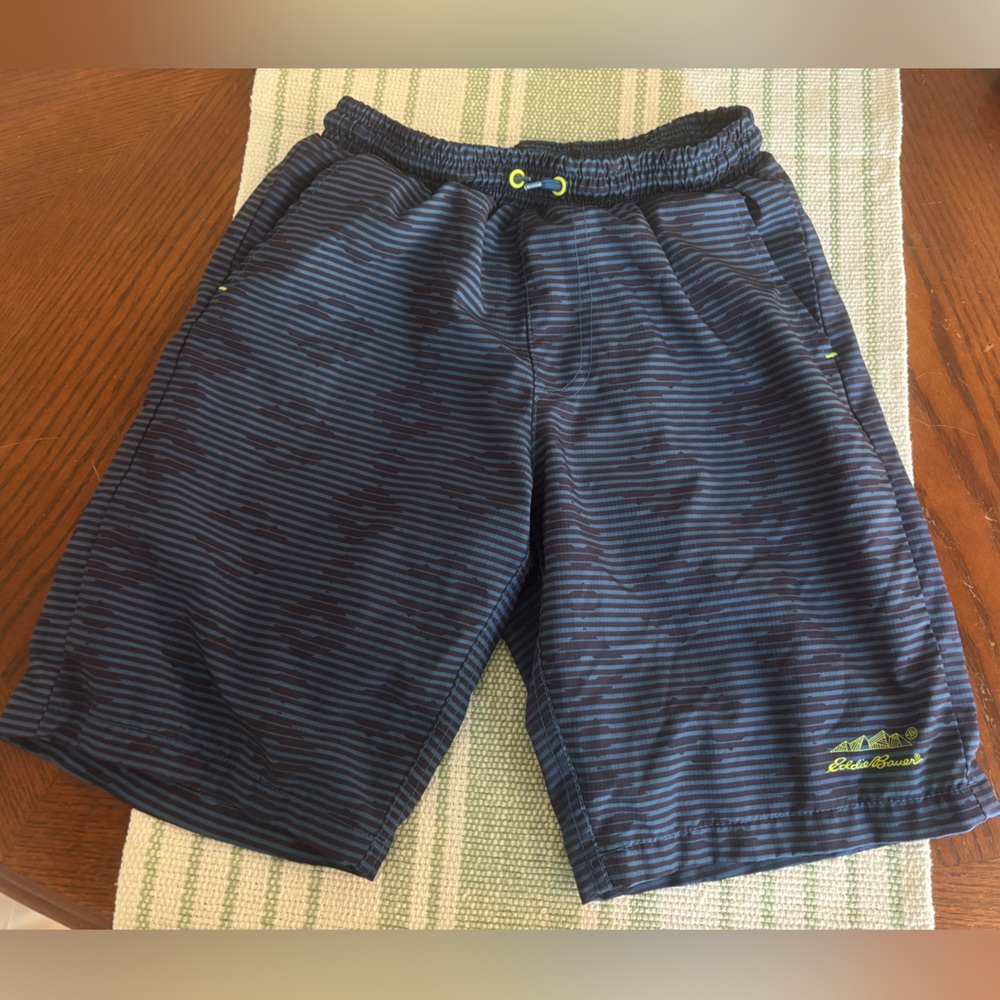 Eddie Bauer boys Navy Striped swim trunks